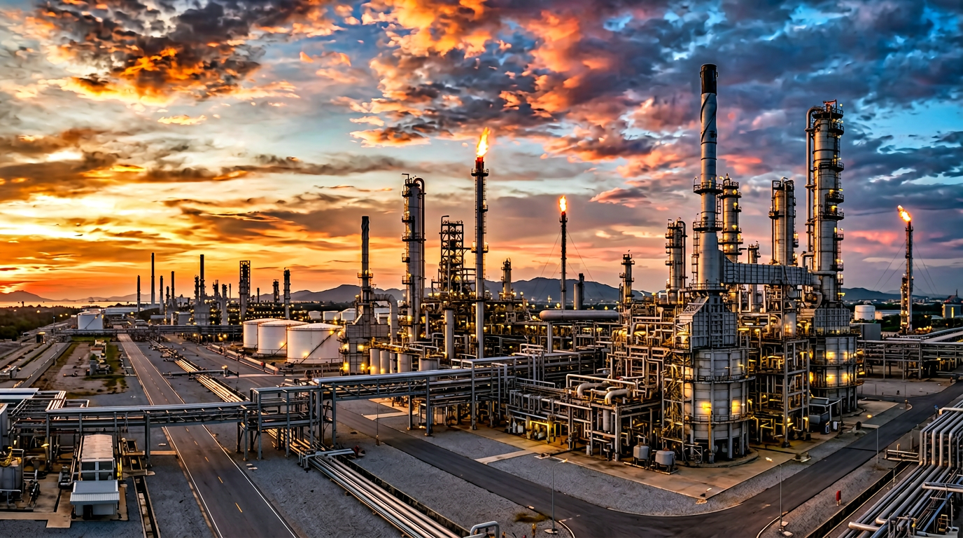 Large modern oil refinery and petrochemical complex